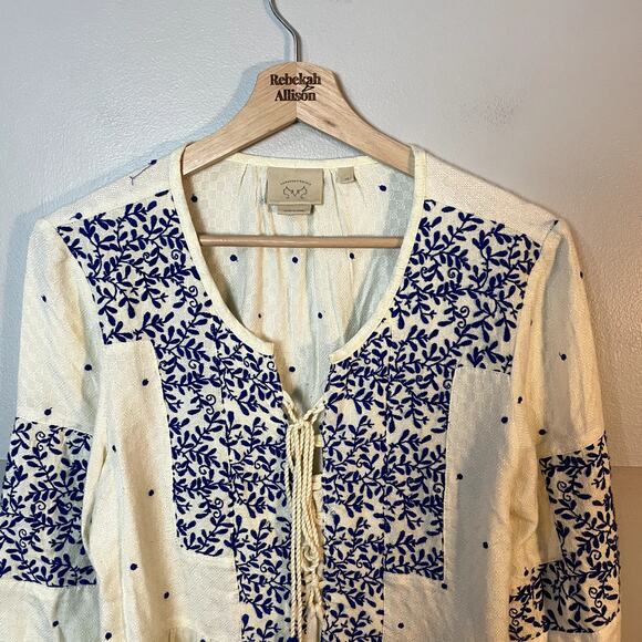 Anthropologie Libra Peasant Top by Vanessa Virginia, 10, Floral Embroidered EUC - Picture 5 of 14